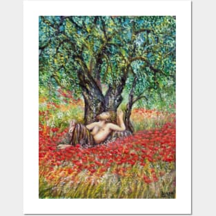 PAN, OLIVE TREE AND POPPY FIELDS Posters and Art